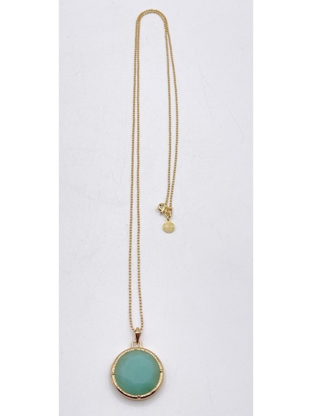 Stella & Dot Gold Tone Aventurine Stone Sentiment Locket Pendant Necklace